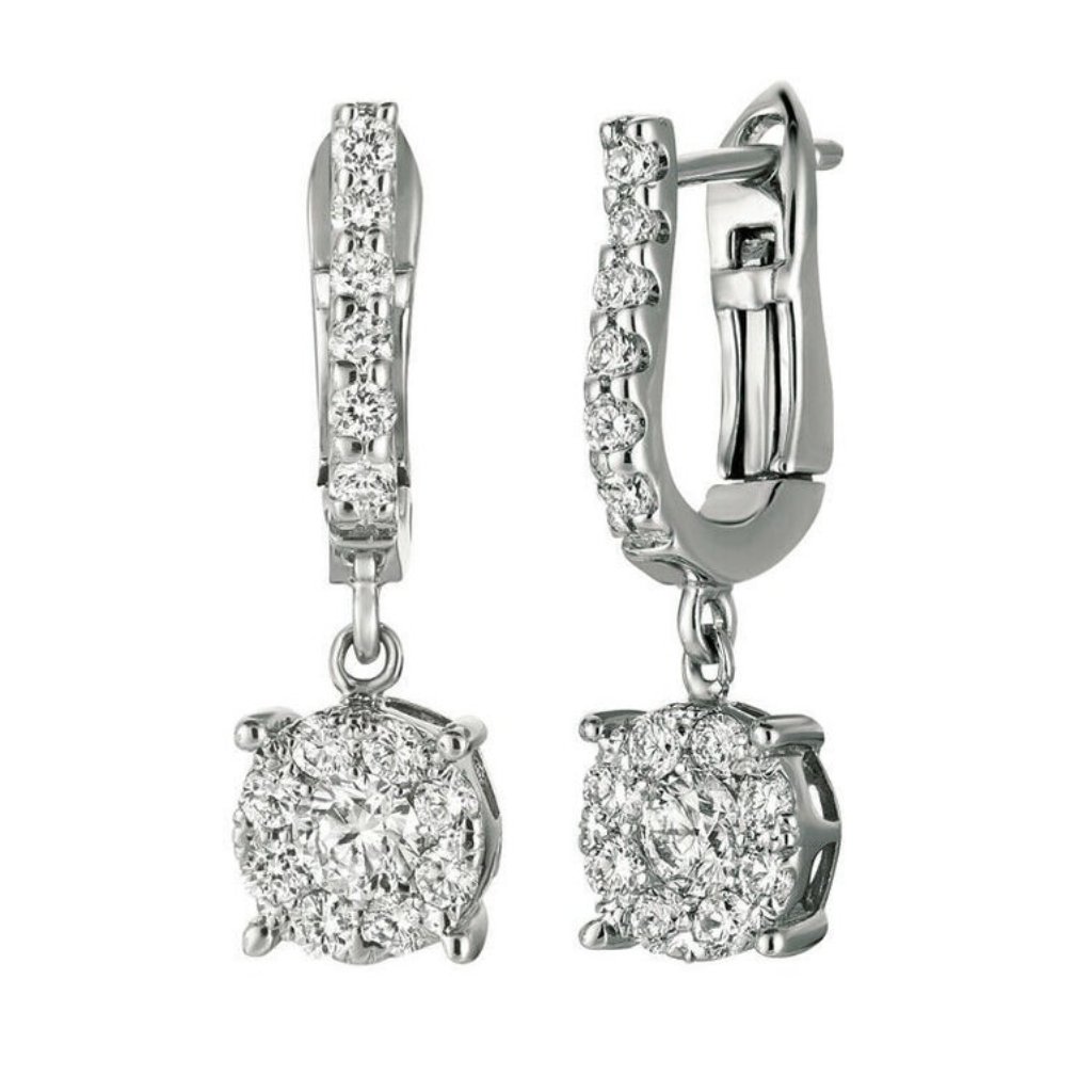 0.75 Carat Natural Diamond Cluster Earrings 14k